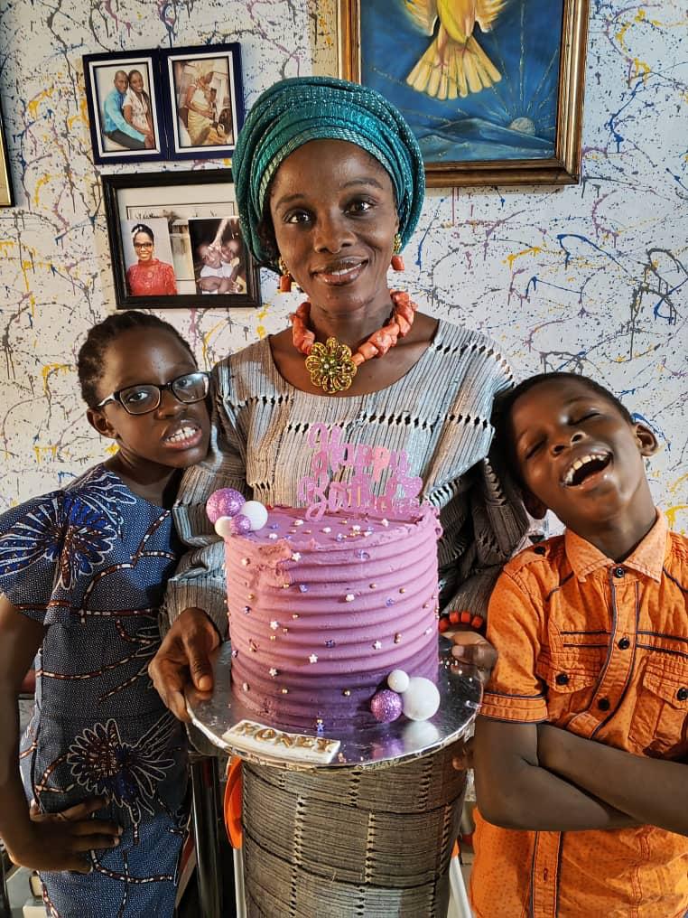 His wife celebrating with their children